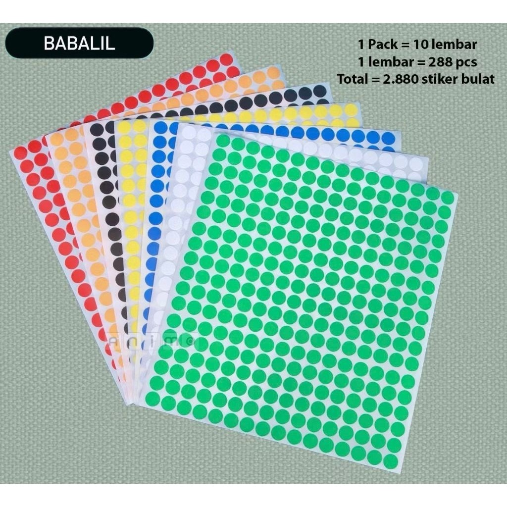 DOT STIKER LABEL  BULAT WARNA LENGKAP 10mm 1cm Merah kuning hijau biru orange pink - COLOR DOT STICK