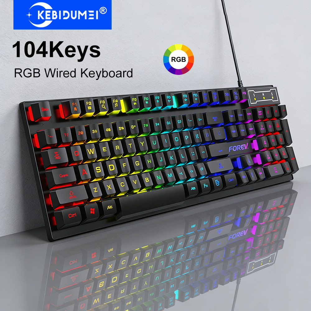 104Keys Wired Keyboard RGB Colorful Gaming Keyboard USB Wired Keyboard Standard Keyboard for PC Lapt