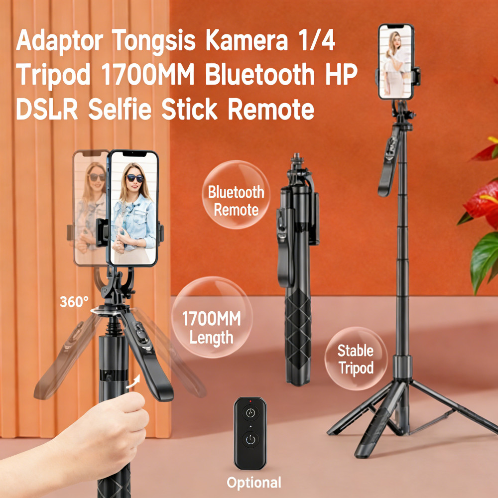 Tongsis Kamera DSLR HP Remote Bluetooth 1700MM Adaptor Tongsis Selfie Stick Tripod Tongsis Tripod To