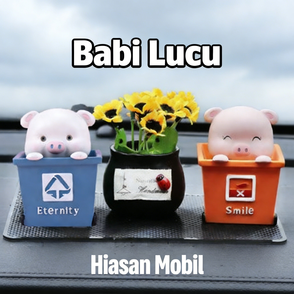 Dashboard Babi Goyang Shake Pig Pajangan 3D Hiasan Mobil