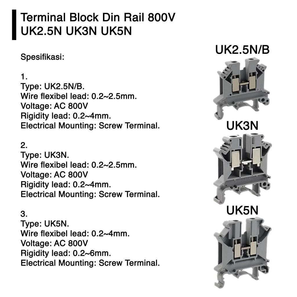 Terminal Block Din Rail 800V UK2.5N UK3N UK5N UK6N UK10N UK16N UK35N G2143