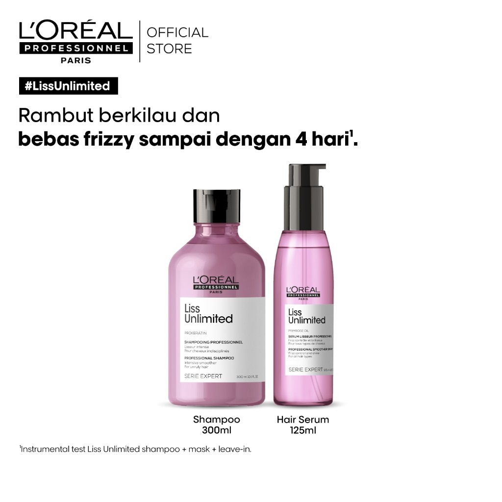Liss Unlimited Shampoo 300ml + Blow Dry Hair Serum 125ml  - Untuk Perawatan Anti-Frizz by L'Oreal Pr