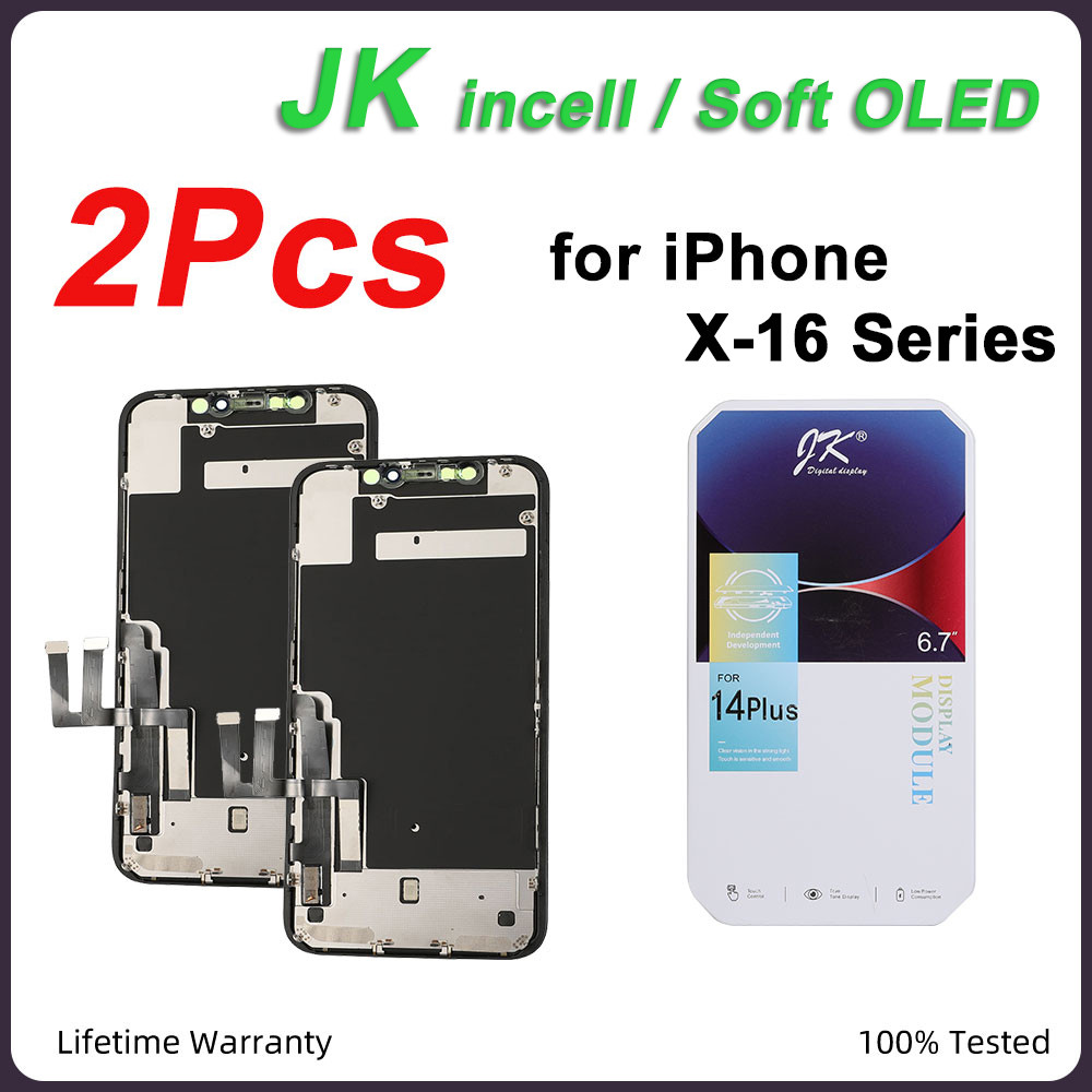 2Pcs Wholesale JK Incell LCD Soft OLED For iPhone X XR 11 Pro 12 13 14 15 16 Plus Replacement splay 