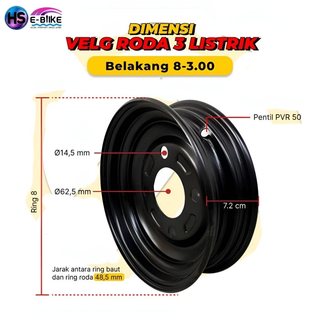 READY Velg Sepeda Listrik Roda 3 / 8-3.00 Depan / Belakang