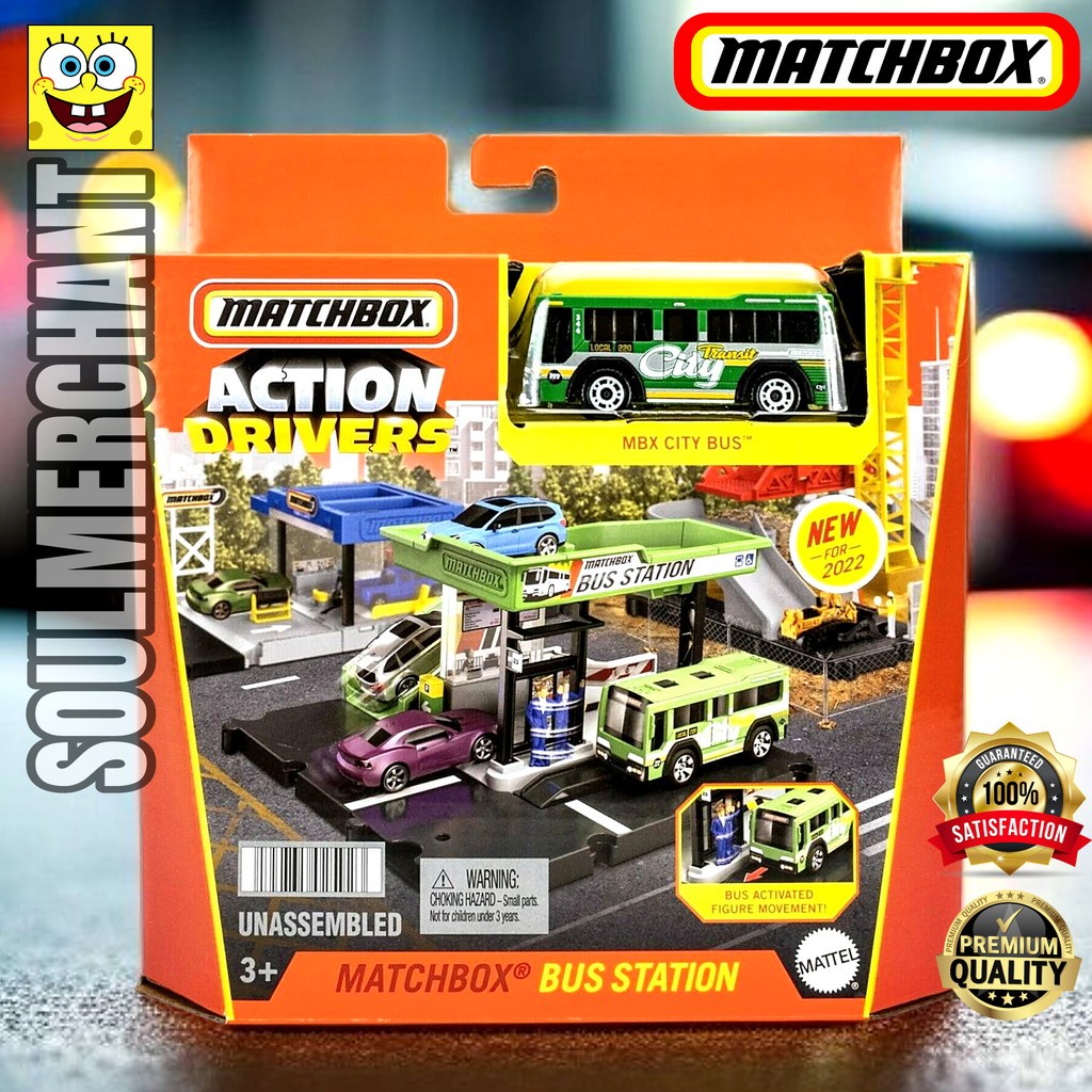 Matchbox Action Drivers Bus Station Playset Diecast Mobil MBX City Bus
