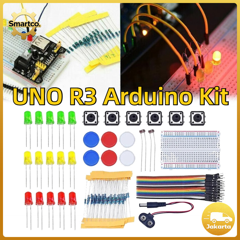 1 Set UNO R3 Arduino Starter Kit Breadboard LED Jumper Wire Button Komponen Elemen Paket Kit DIY Pro