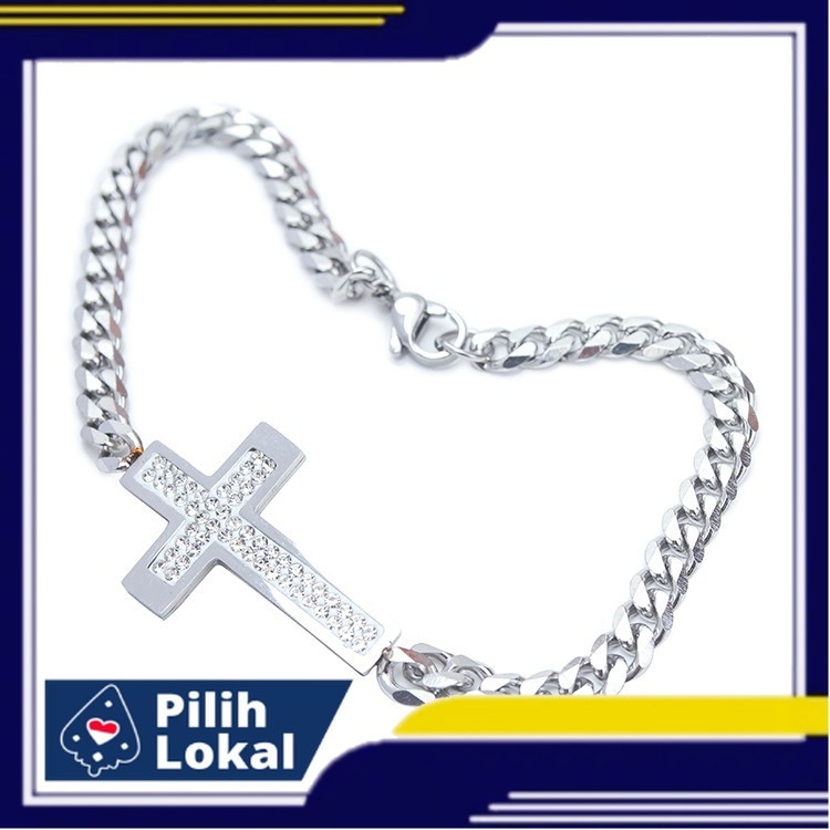 Gelang Salib Permata Stainless Steel - Gelang Stainless Steel Kualitas - Gelang Salib Pria