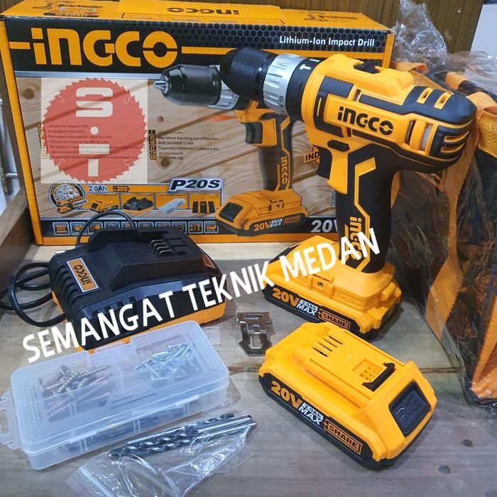 CIDLI2002 CORDLESS IMPACT DRILL BOR BATERAI BETON 10mm 20V SET INGCO