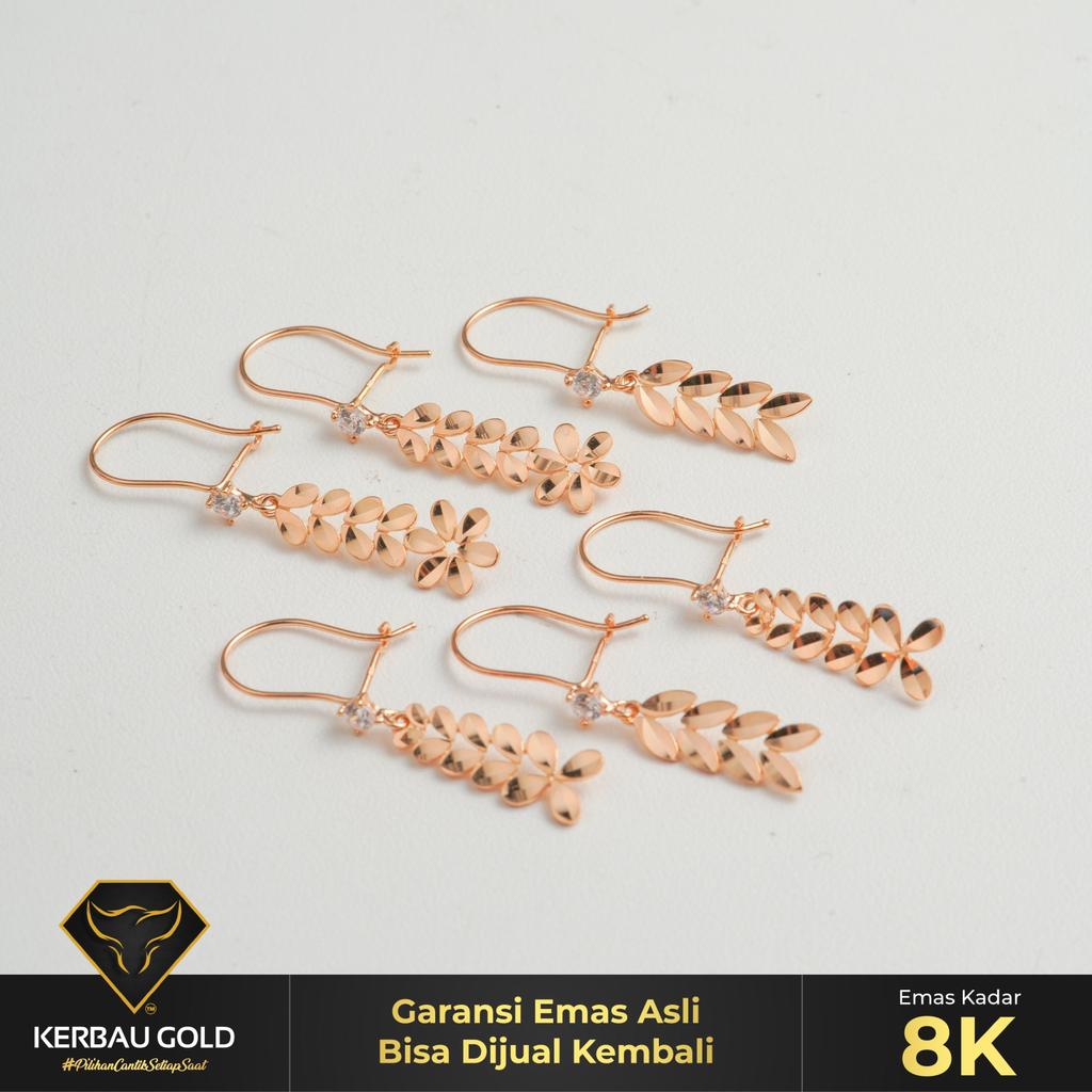 [Kerbau Gold] Anting Klip Emas Daun Shimmer 8K - Emas Asli 100%