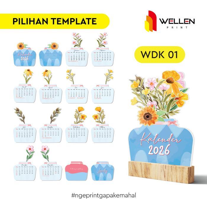 WELLEN PRINT - Cetak Wooden Desk Calendar Aesthetic / Print Kalender Meja Tatakan Kayu Ukuran A6 Uni