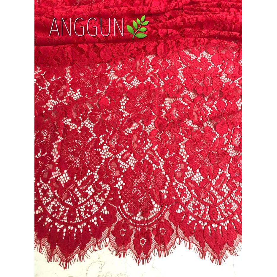 Kain Brokat Bahan Brukat Panel 2 sisi Premium Import Bunga Sepatu Merah