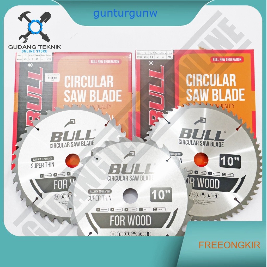 Mata Pisau Kayu Circular Saw BULL 10" 24T 40T 60T - Mata Gergaji Circle 10 Inch 24T 40T 60T - Circul