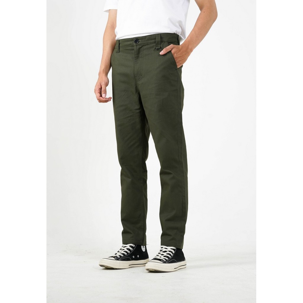Celana Chino 3Second Men's Long Chino Pants Slim Fit Hijau Army