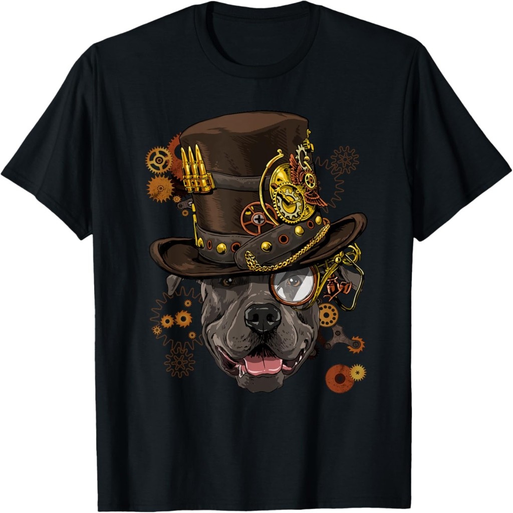 LAZY BIRD Kaos Wajah Anjing American Pit Bull Terrier Pitbull Gaya Steampunk Gothic untuk Pria, Wani