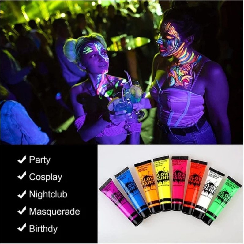 25 mL 8 color Cat Lukis Badan Wajah Cair Body Face Painting Glow In The Dark