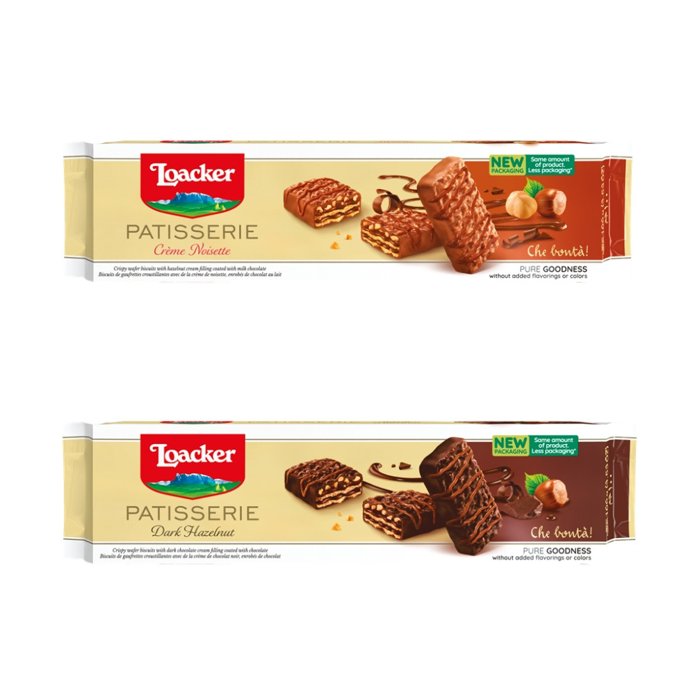 Loacker Wafer Premium Patisserie Creme Noisette & Dark Hazelnut asal Italy Eropa