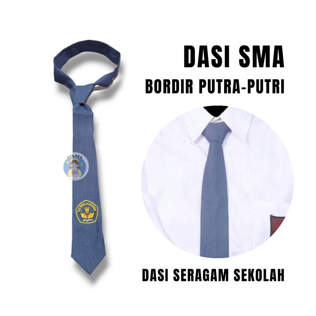 Dasi Sekolah SMA Bordir (Premium) Putra Putri / Dasi Sekolah Unisex SMA Abu-abu / Dasi Abu abu Serag