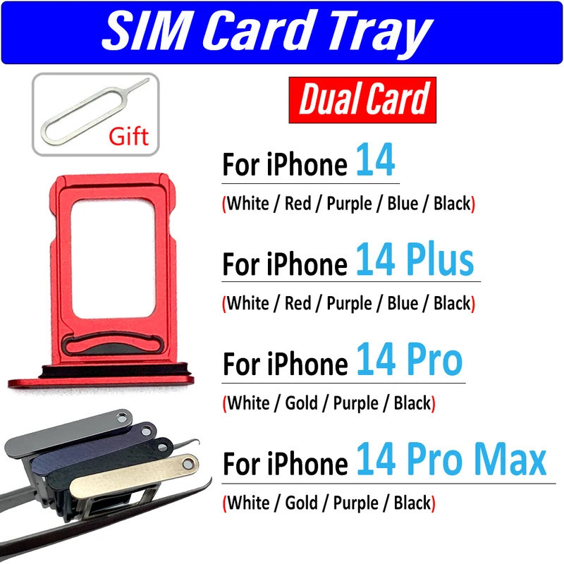 Dual Card SIM Card Tray ip slot drawer Holder Adapter Accessories For iPhone 14 / 14 Plus / 14 Pro /