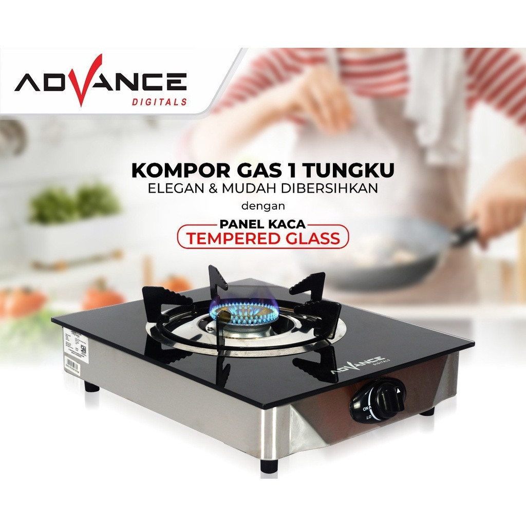 READY  Kompor Gas Kaca 1 Tungku  GB100K / ADVANCE GB101K / KOMPOR GAS KACA 1 TUNGKU / KOMPOR ADVANCE