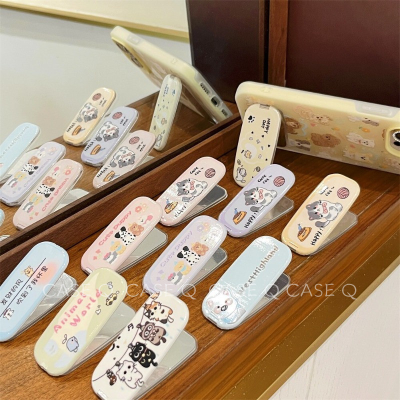 Tempat HP Tempel Belakang Cermin Motif Kartun Kucing & Anjing Lucu 2026 Model Terbaru, Dudukan Lipat