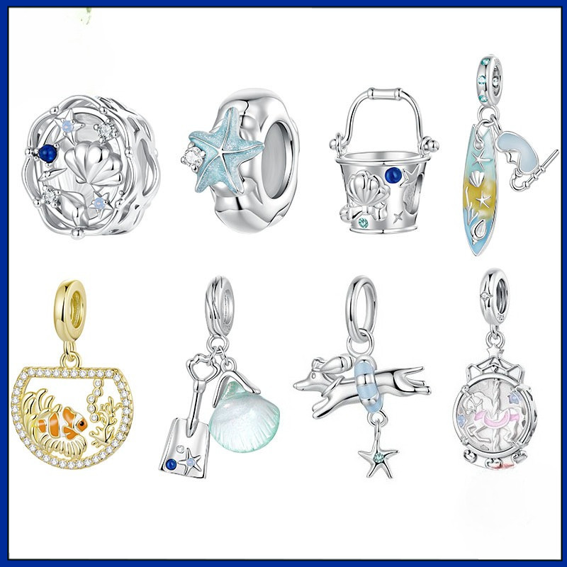 Asli s925 sterling silver, manik-manik gelang cangkang bintang laut, papan selancar laut musim panas