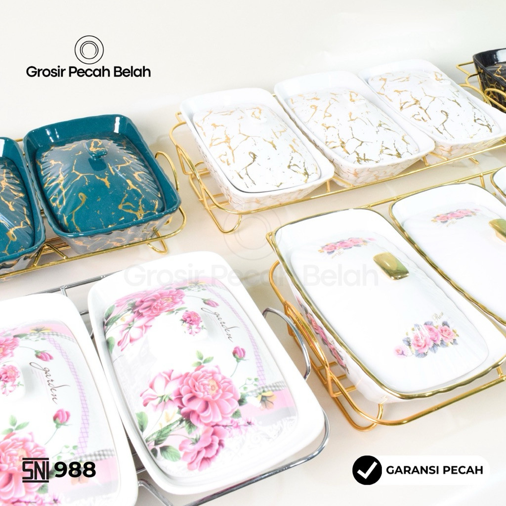 Wadah Saji | Set Prasmanan | Prasmanan Gandeng 3 | Prasmanan Keramik 988 - Grosir Pecah Belah