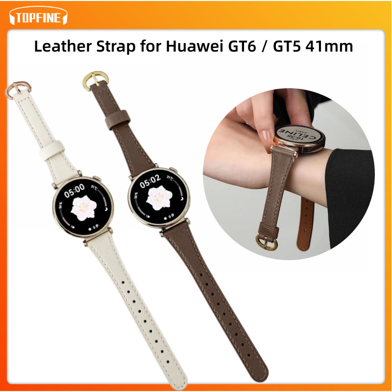Retro Brown Leather Strap for Huawei Watch GT6 / GT5 41mm | Metal Pin Buckle, Comfortable Replacemen