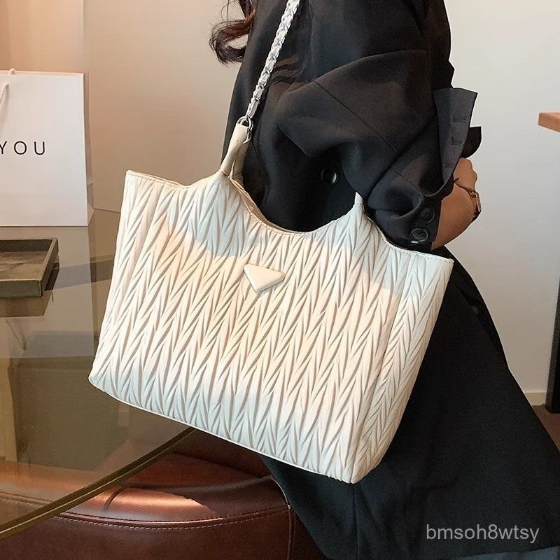 Tas Tote Kulit Asli  Wanita, Tas Jinjing Kapasitas Besar, Tas Bahu Rantai Berpergian