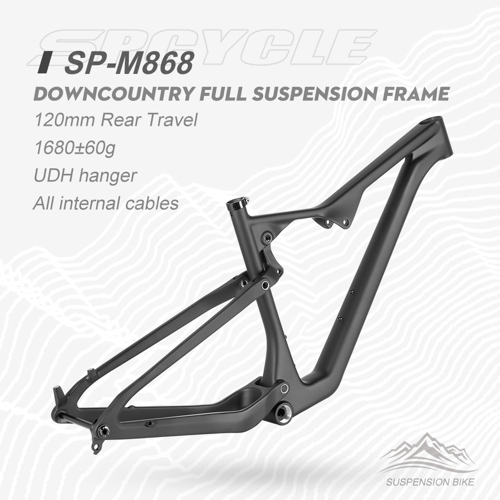 Spcycle 2025 New 29er Full Suspension Carbon MTB Frame Travel 120mm UDH Hanger BSA Super Light Dual 