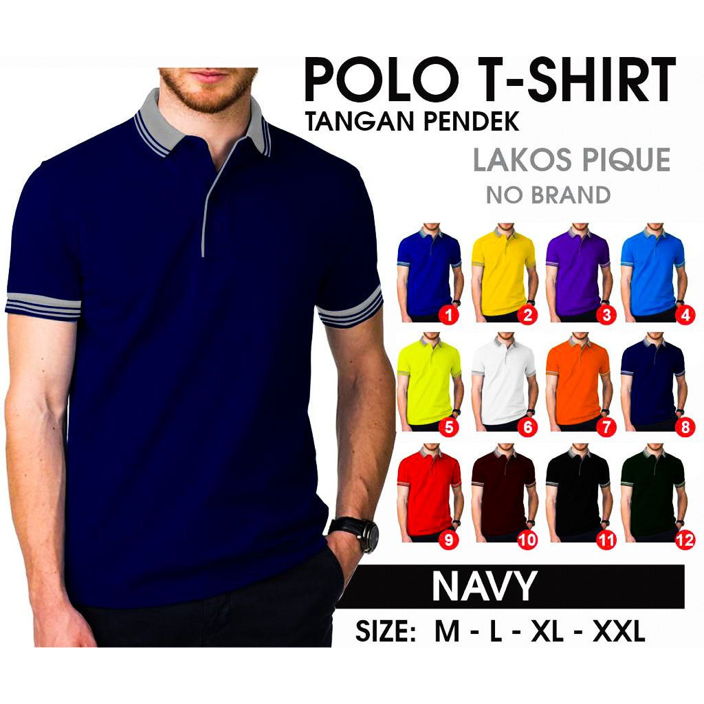 KAOS POLO SHIRT LENGAN PENDEK KERAH KOMBINASI BAJU PRIA WANITA POLOS WARNA HITAM PUTIH COKLAT KUNING