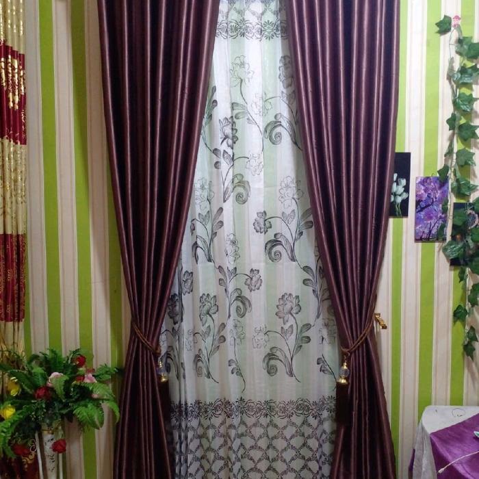 PROMO  paket hemat 2 lembar gorden polos ( + tali dan hok ) blackout smile gorden  blackout tirai pi