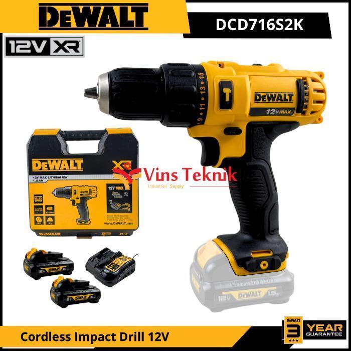 DEWALT DCD716S2K DCD716 Mesin Bor Tembok Baterai Cordless Impact Drill 12V