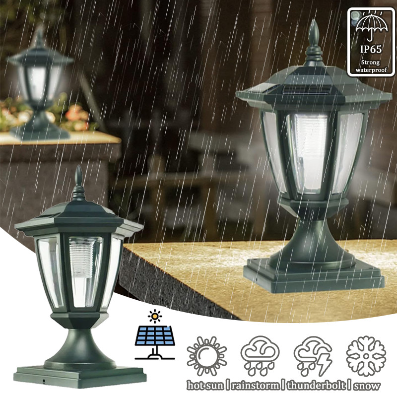 Outdoor Solar Post Light Waterproof Garden Lamp with Pier Mount Base Decorative Solar Lights for Pol