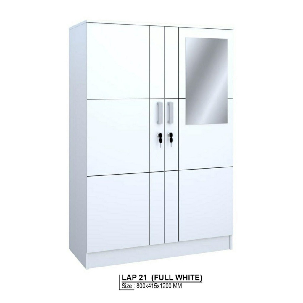 LEMARI PAKAIAN 2 PINTU KAYU KACA PUTIH BABY LOCKER