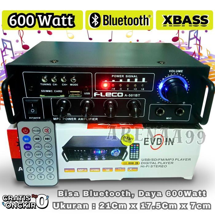 BISA COD AMPLIFIER BLUETOOTH AUDIO FLECO A-501BT BASS +TREBEL +BLUETOOTH +BISA INPUT MIC +USB +AUX +