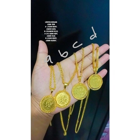 Kalung koin rupiah replika emas Penang 24k, liontin diameter kurang lebih 2cm -4cm (kurang lebih)per