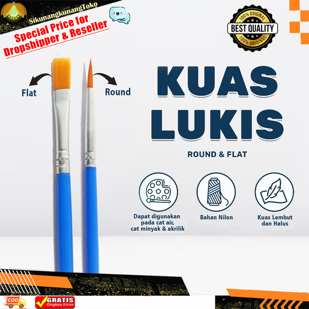 (SKN) Kuas Lukis Cat Air Cet Minyak Akrilik Brush Flat Round Kecil Paint Brash Painting By Numbers A