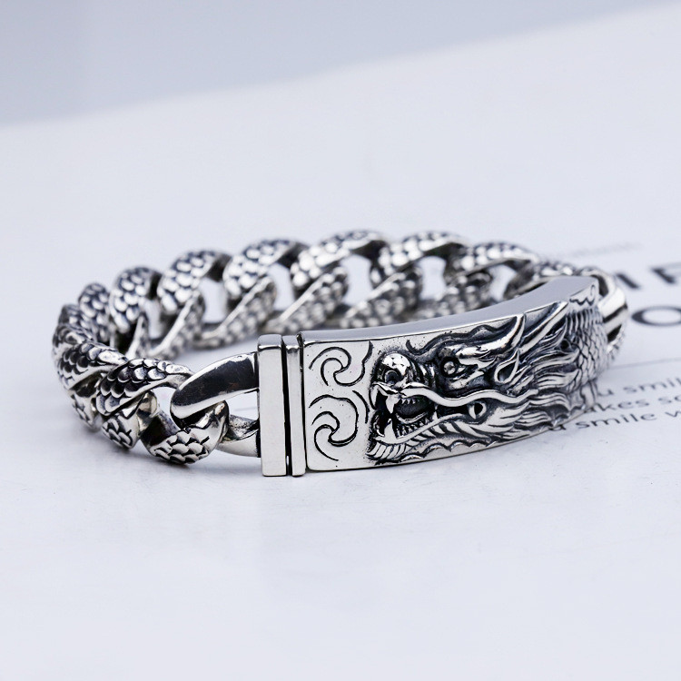 S925 Sterling Silver Gelang Pria Perak Vintage