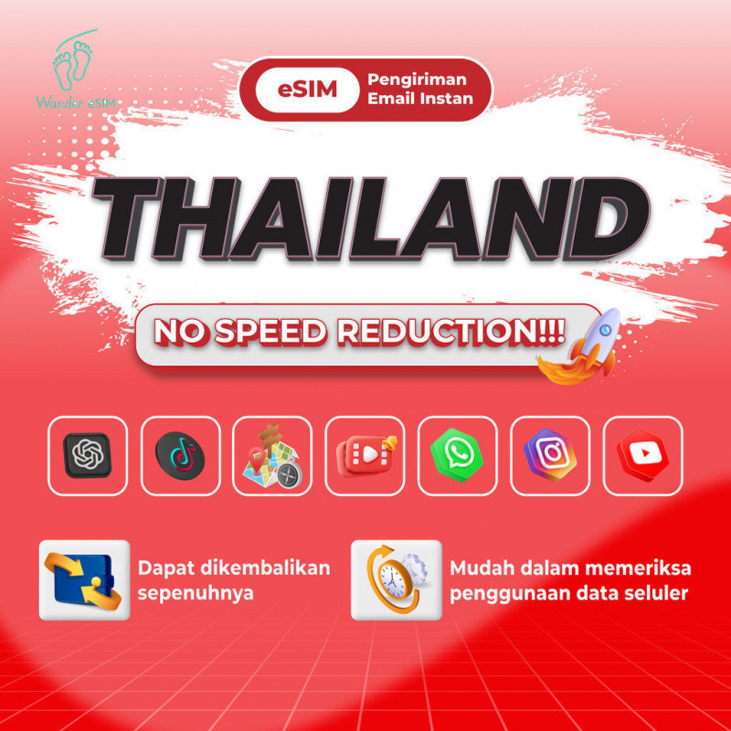 Wander Thailand esim Roaming 5G Data | 3-20GB 3-30Hari | Instant Email Delivery | High Speed Travel
