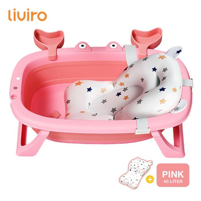 LIVIRO Bak Mandi Bayi Newborn Lipat Baby Bathtub Portable Motif Kepiting Lucu Dengan Bantal Lengkap 