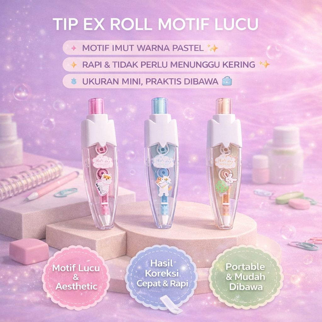 Tip Ex Roll Motif Lucu Correction Tape | Correction Tape Mini Estetik 41381 (9362)