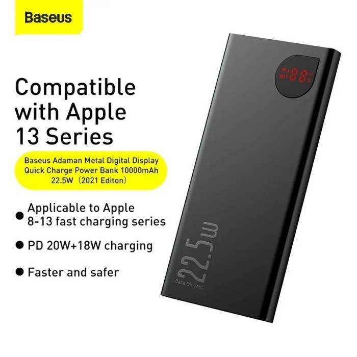 Baseus Powerbank Adaman 22.5W 10000 mAh / 20000 mAh Metal Digital Display Free Cable USB to Type-c 3