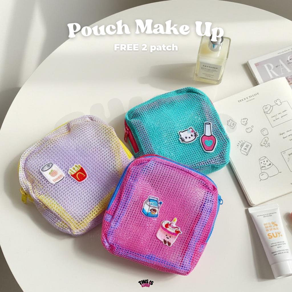 Thisislubi - Pouch Patch Aesthetic I Tas Kosmetik Jaring Custom I Travel Organizer Bag Transparan Lu