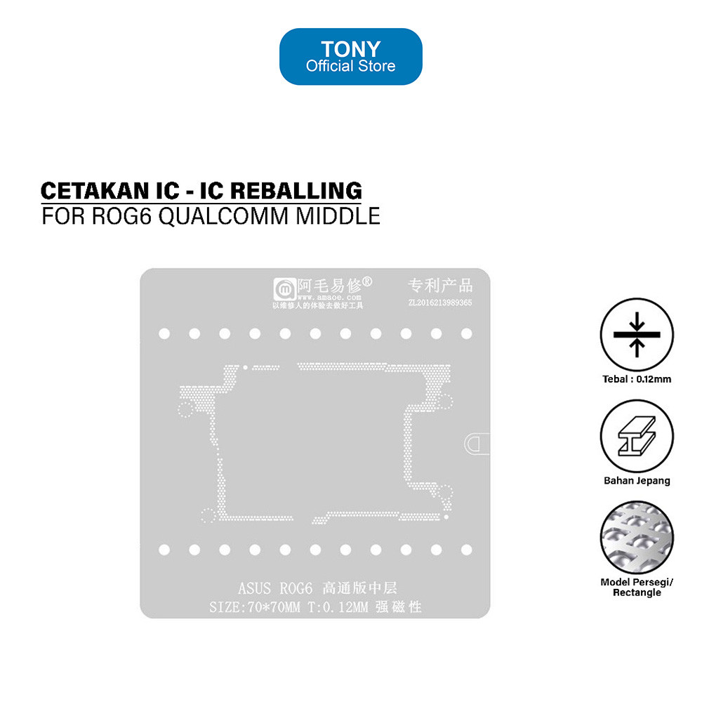 Cetakan IC AMAOE ROG6 - Qualcomm 0.12mm BGA Reballing Steel Plate - ROG6 STENCIL