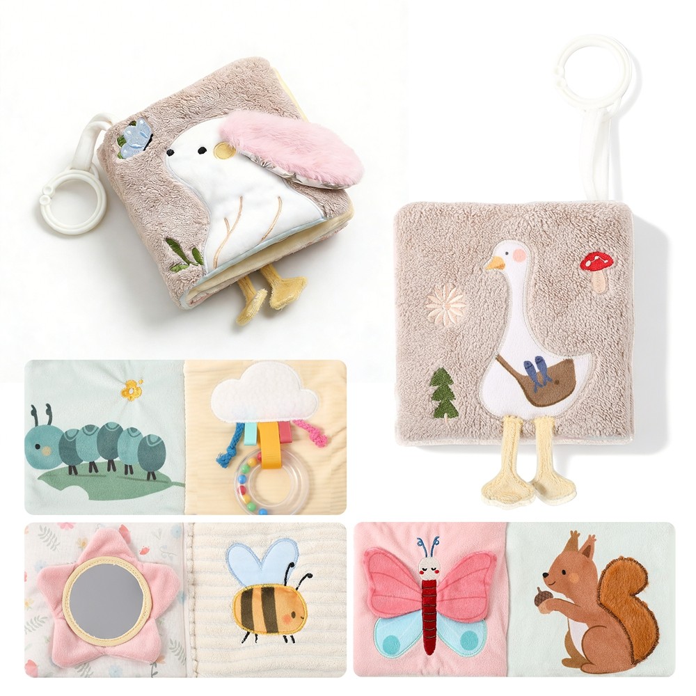 3D Plush Baby Cloth Book With Teether Ring Montessori Sensory Crinkle Book For Newborns 0 36 Months 