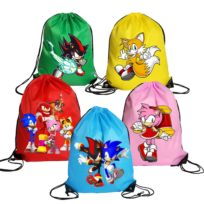 Cartoon Sonics Drawstring Backpack Shadow Figure Tails Amy Rose Print Storage Bundle Pocket Waterpro