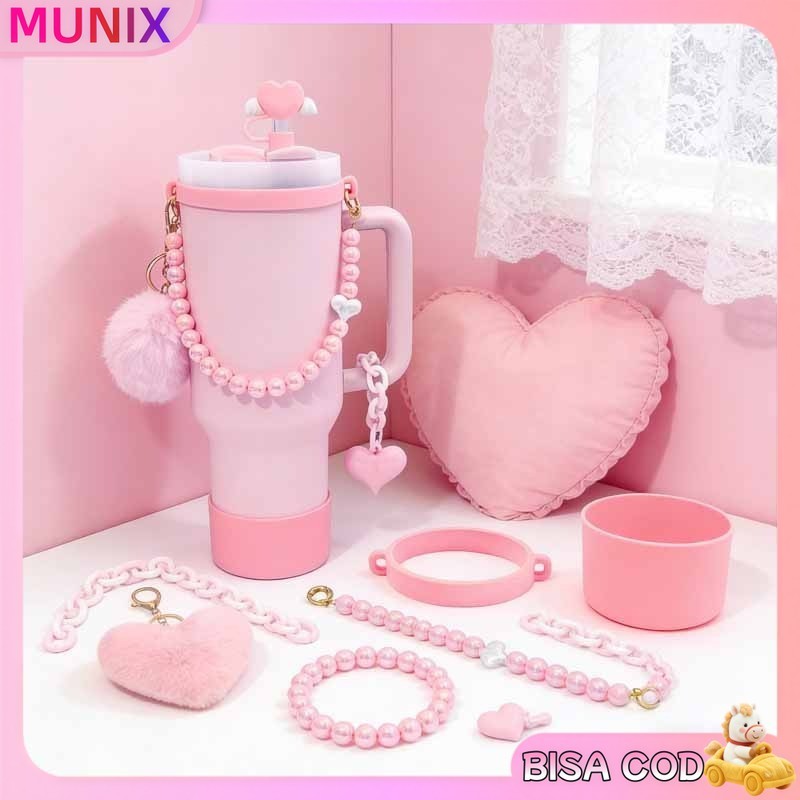 Set Aksesoris Gelas Cinta Dopamin, Set Hiasan Gelas Cinta Bulu Lucu, Cocok untuk Gelas Termos 30/40o