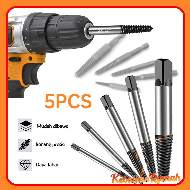 Tab Balik 5pcs Screw Extractor Set Pembuka Baut Patah