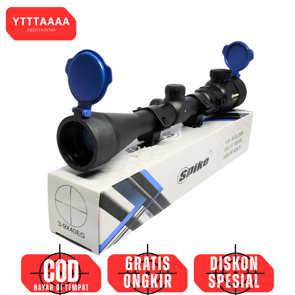 Teleskop Senapan Angin Gamo Reticle HK 3-9x40 RGB Tutup Flip Biru, Termura