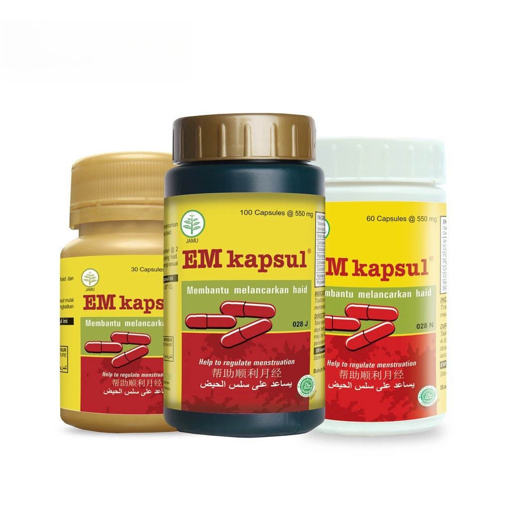 EM Kapsul Obat Pelancar Haid Alami - Jamu Melancarkan Datang Bulan Menstruasi - Pereda Nyeri Haid & 